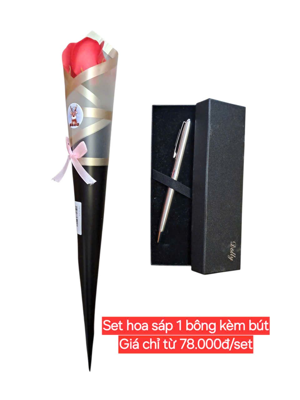  Set quà tặng hoa sáp 1 bông + bút ký Dolly 