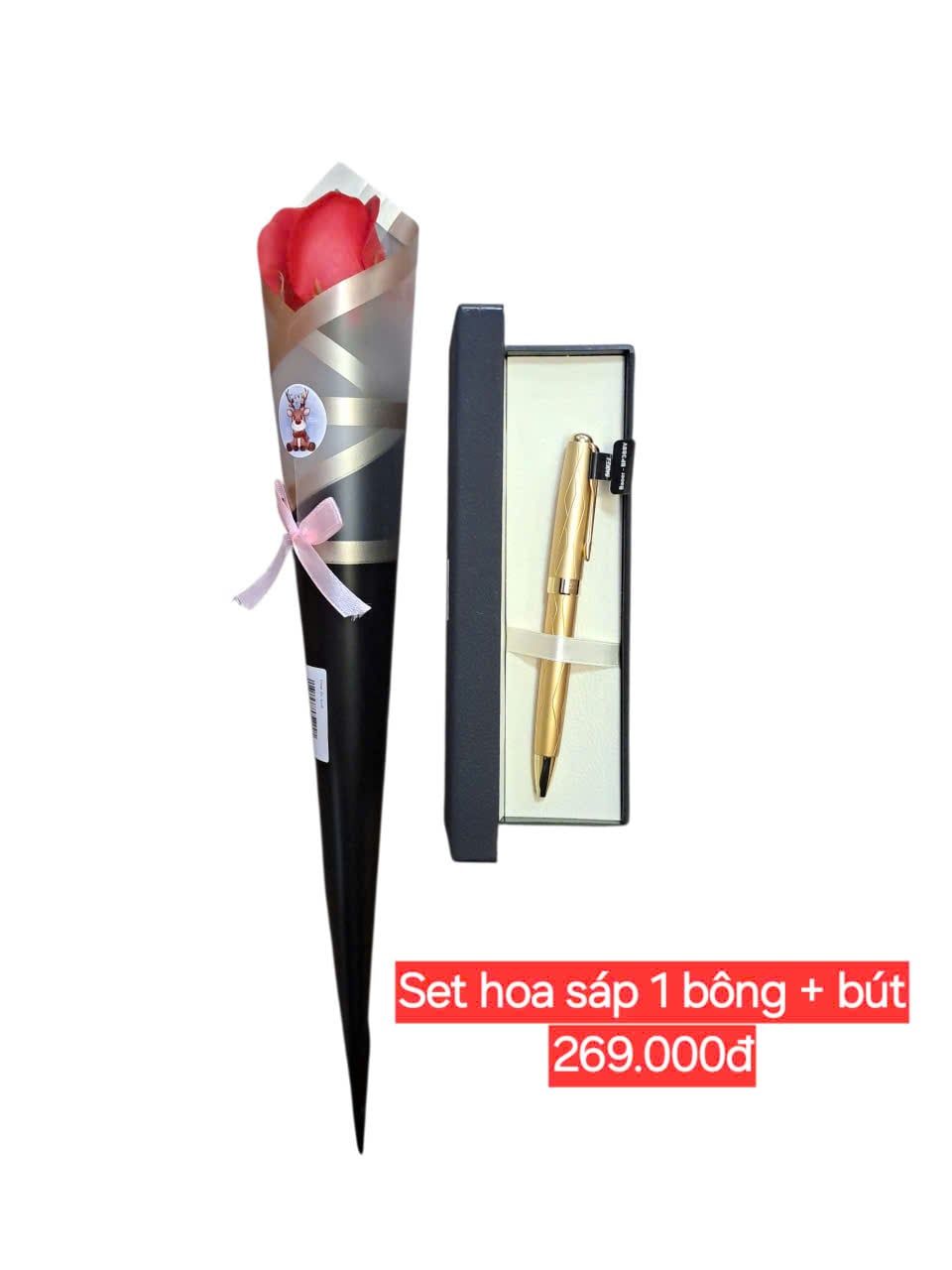  Set quà tặng hoa sáp 1 bông + bút ký Baoke 