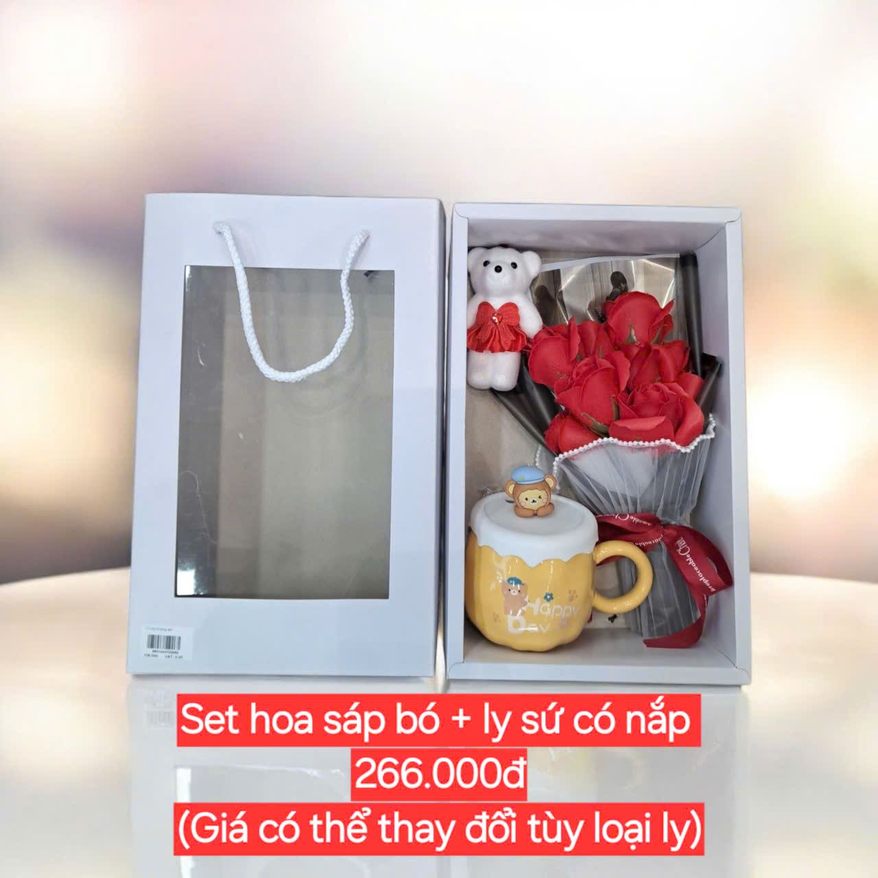  Set Hoa Sáp Bó + Ly Sứ 