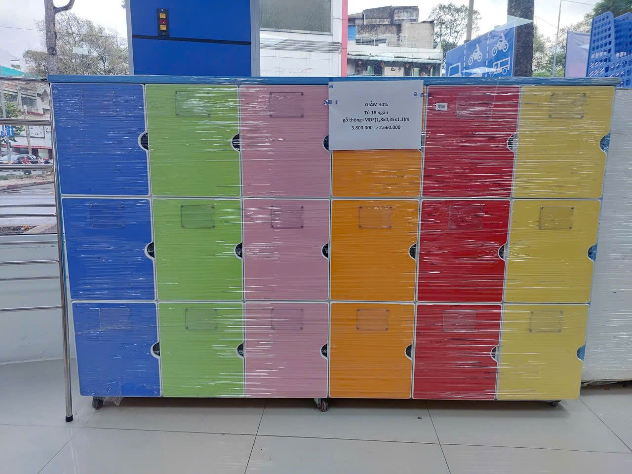  Tủ 18 ngăn-gỗ thông+MDF(1,8x0,35x1,1)m-MG 