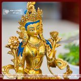  Tượng Tara Xanh Lục Độ Phật Mẫu Mật Tông [Kim Cương Hỷ Lạc] Xuất Xứ Nepal Đồng Mạ Vàng 23cm 