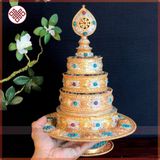  Tháp Mandala Mật Tông [Kim Cương Hỷ Lạc] Nạm Bạc Cẩn Đá 