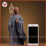  Tượng Địa Tạng [Kim Cương Hỷ Lạc] Gốm Tử Sa Tự Tại Bước Đi Cầm Tích Trượng 