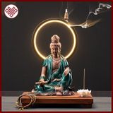  Tượng Quan Âm Tự Tại Mật Tông [Kim Cương Hỷ Lạc] Gốm Màu Xanh 