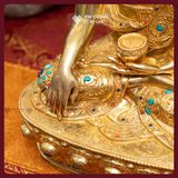  Tượng Phật Thích Ca Đồng Mạ Vàng, Cẩn Đá Thủ Công [Kim Cương Hỷ Lạc] Tượng Thích Ca Nepal Hiếm Có 
