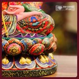  Tượng Địa Tạng Bồ Tát Vẽ Màu Thủ Công [Kim Cương Hỷ Lạc] Tượng Gỗ Long Não Vẽ Lụa Cao Cấp 
