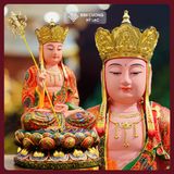  Tượng Địa Tạng Bồ Tát Vẽ Màu Thủ Công [Kim Cương Hỷ Lạc] Tượng Gỗ Long Não Vẽ Lụa Cao Cấp 