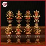  Bát Cát Tường Mật Tông [Kim Cương Hỷ Lạc] Đồng Vẽ Màu Bộ 8 Cái 18Cm 