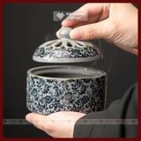 Lư Xông Trầm Hương, Lư Đốt Trầm [Kim Cương Hỷ Lạc] Chất Liệu Gốm Sứ Hình Trụ - Họa Tiết Hoa Tinh Tế 