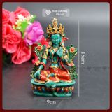  Tượng Tara Xanh Mật Tông - Tượng Tara Xanh Nepal [Kim Cương Hỷ Lạc] Tượng Tara Vẽ Màu Thủ Công 15cm 