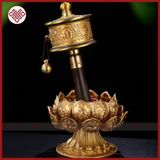  Đế Cắm Kinh Luân Cầm Tay [Kim Cương Hỷ Lạc] Hình Bông Sen 2 Tầng Bằng Đồng 