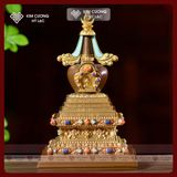  Tháp Xá Lợi Đồng Mạ Vàng Cẩn Đá [Kim Cương Hỷ Lạc] Cao 18Cm 36Cm 