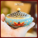 Lư Đồng Xông Trầm Vẽ Màu, Lư Đốt Trầm Hương Phong Thủy [Kim Cương Hỷ Lạc] Chất Liệu Đồng Nguyên Khối 