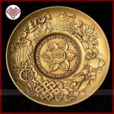  Đĩa Đồng Thờ Cúng Mật Tông [Kim Cương Hỷ Lạc] Khắc Bát Cát Tường Và Thần Chú Om Mani Padme Hum 