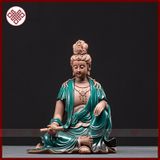  Tượng Quan Âm Tự Tại Mật Tông [Kim Cương Hỷ Lạc] Gốm Màu Xanh 