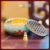  Lư Đồng Xông Trầm Vẽ Màu, Lư Đốt Trầm Hương Phong Thủy [Kim Cương Hỷ Lạc] Chất Liệu Đồng Nguyên Khối 