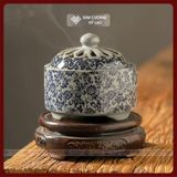  Lư Xông Trầm Hương, Lư Đốt Trầm [Kim Cương Hỷ Lạc] Chất Liệu Gốm Sứ Hình Trụ - Họa Tiết Hoa Tinh Tế 