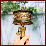  Kinh Luân Xoay, Kinh Luân Cầm Tay Tây Tạng [Kim Cương Hỷ Lạc] Đồng Cao Cấp Cấn Đá Tinh Xảo 27cm 