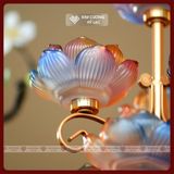  Chân Đèn Trang Trí Bàn Thờ Mật Tông [Kim Cương Hỷ Lạc] Hoa Sen Lưu Ly Hợp Nhất Size 28-48cm 