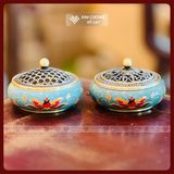  Lư Đồng Xông Trầm Vẽ Màu, Lư Đốt Trầm Hương Phong Thủy [Kim Cương Hỷ Lạc] Chất Liệu Đồng Nguyên Khối 