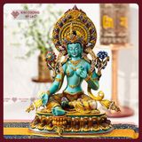  Tượng Tara Xanh Đồng Vẽ Màu Cao Cấp [Kim Cương Hỷ Lạc] Diện Tượng Cực Đẹp - Nhiều Kích Thước 