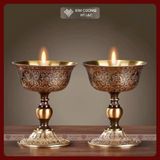  Chân Đèn, Đế Nến Bằng Đồng Cúng Ban Thờ [Kim Cương Hỷ Lạc] Biểu Tượng Bình An 8,8x7Cm 