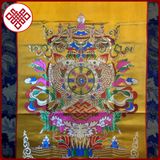  Rèm Cửa Trang Trí Bàn Thờ Mật Tông [Kim Cương Hỷ Lạc] Bát Cát Tường - Kalachakra Nền Vàng 