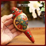  Ốc Pháp Loa Nepal [Kim Cương Hỷ Lạc] Ốc Pháp Nạm Bạc Cẩn Đá Cao Cấp 