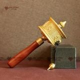  Kinh Luân Cầm Tay Tây Tạng Màu Vàng Mật Tông Loại 18cm [Kim Cương Hỷ Lạc] Kinh Luân Cầm Tay Hợp Kim 