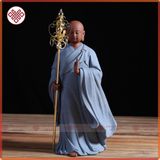  Tượng Địa Tạng [Kim Cương Hỷ Lạc] Gốm Tử Sa Tự Tại Bước Đi Cầm Tích Trượng 