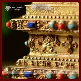  Tháp Xá Lợi Đồng Mạ Vàng Cẩn Đá [Kim Cương Hỷ Lạc] Cao 18Cm 36Cm 