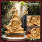  Tượng Liên Hoa Sanh Đồng Mạ Vàng Nepal [Kim Cương Hỷ Lạc] Tượng Phật Mật Tông Chế Tác Nepal 35cm 