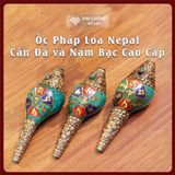  Ốc Pháp Loa Nepal [Kim Cương Hỷ Lạc] Ốc Pháp Nạm Bạc Cẩn Đá Cao Cấp 