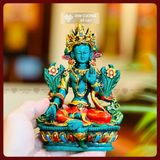  Tượng Tara Xanh Mật Tông - Tượng Tara Xanh Nepal [Kim Cương Hỷ Lạc] Tượng Tara Vẽ Màu Thủ Công 15cm 