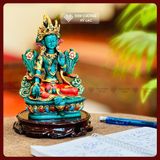 Tượng Tara Xanh Mật Tông - Tượng Tara Xanh Nepal [Kim Cương Hỷ Lạc] Tượng Tara Vẽ Màu Thủ Công 15cm 