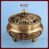  Lư Đồng Xông Trầm, Lư Đốt Trầm Hương Đồng Nguyên Khối [Kim Cương Hỷ Lạc] Tặng Hồ Lô Đồng Và Lót Chống Cháy 