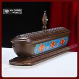  Lư Hương, Lư Xông Trầm Hương [Kim Cương Hỷ Lạc] Lư Đồng Cao Cấp Vẽ Màu Hoa Sen 30x11cm 