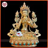  Tượng Tara Trắng Mật Tông [Kim Cương Hỷ Lạc] Nepal Cẩn Đá 33Cm 