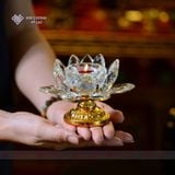  Đế Nến Chân Đèn Đốt Nến Bơ Pha Lê Hoa Sen [Kim Cương Hỷ Lạc] Đế Hợp Kim 6,5 - 14 Cm 