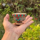  Chén Nepal Cúng Dường Phật Mật Tông [Kim Cương Hỷ Lạc] Thủ Công Cẩn Đá 