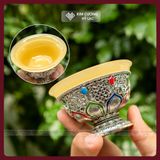 Chén Cúng Dường Nước Hợp Kim Bọc Đá [Kim Cương Hỷ Lạc] Chén Cúng Dường Mật Tông Cao Cấp 