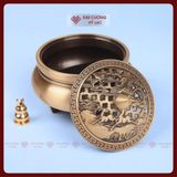  Lư Đồng Xông Trầm, Lư Đốt Trầm Hương Đồng Nguyên Khối [Kim Cương Hỷ Lạc] Tặng Hồ Lô Đồng Và Lót Chống Cháy 