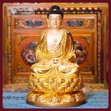  Bộ Tượng Ta Bà Tam Thánh, Thích Ca, Địa Tạng, Quan Âm [Kim Cương Hỷ Lạc] Tam Thánh Đồng Mạ Vàng 40cm 