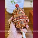  Kinh Luân Cầm Tay Nepal Nạm Bạc Thủ Công [Kim Cương Hỷ Lạc] 36Cm 