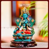 Tượng Tara Xanh Mật Tông - Tượng Tara Xanh Nepal [Kim Cương Hỷ Lạc] Tượng Tara Vẽ Màu Thủ Công 15cm 