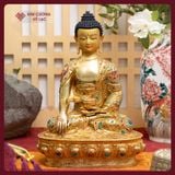 Tượng Phật Thích Ca Đồng Mạ Vàng, Cẩn Đá Thủ Công [Kim Cương Hỷ Lạc] Tượng Thích Ca Nepal Hiếm Có 
