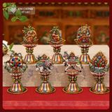  Thất Bảo Luân Vương, Bộ Thất Bảo Cúng Dường Mật Tông [Kim Cương Hỷ Lạc] Đồng Vàng, Đồng Vẽ Màu 11Cm 