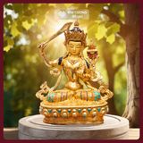  Tượng Bồ Tát Văn Thù Sư Lợi Nepal 34cm [Kim Cương Hỷ Lạc] - Tượng Phật Đồng Mạ Vàng Nepal - Hiếm Có 