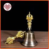  Chuông Lắc Cầm Tay Mật Tông [Kim Cương Hỷ Lạc] Trơn 9 Chấu 20X9Cm 