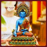  Tượng Phật Dược Sư Lưu Ly Quang Vương Phật [Kim Cương Hỷ Lạc] Tượng Dược Sư Đồng Vẽ Màu Cao Cấp 